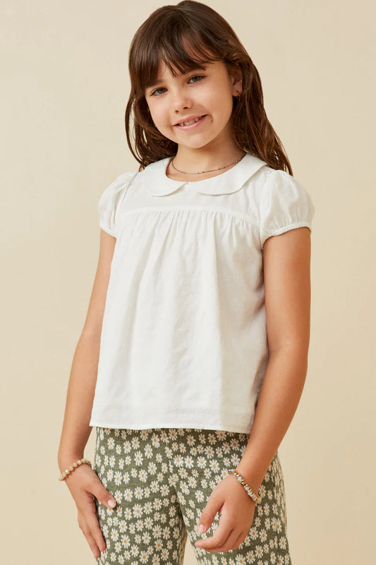 Girls Floral Embroidered Peter Pan Collar Blouse