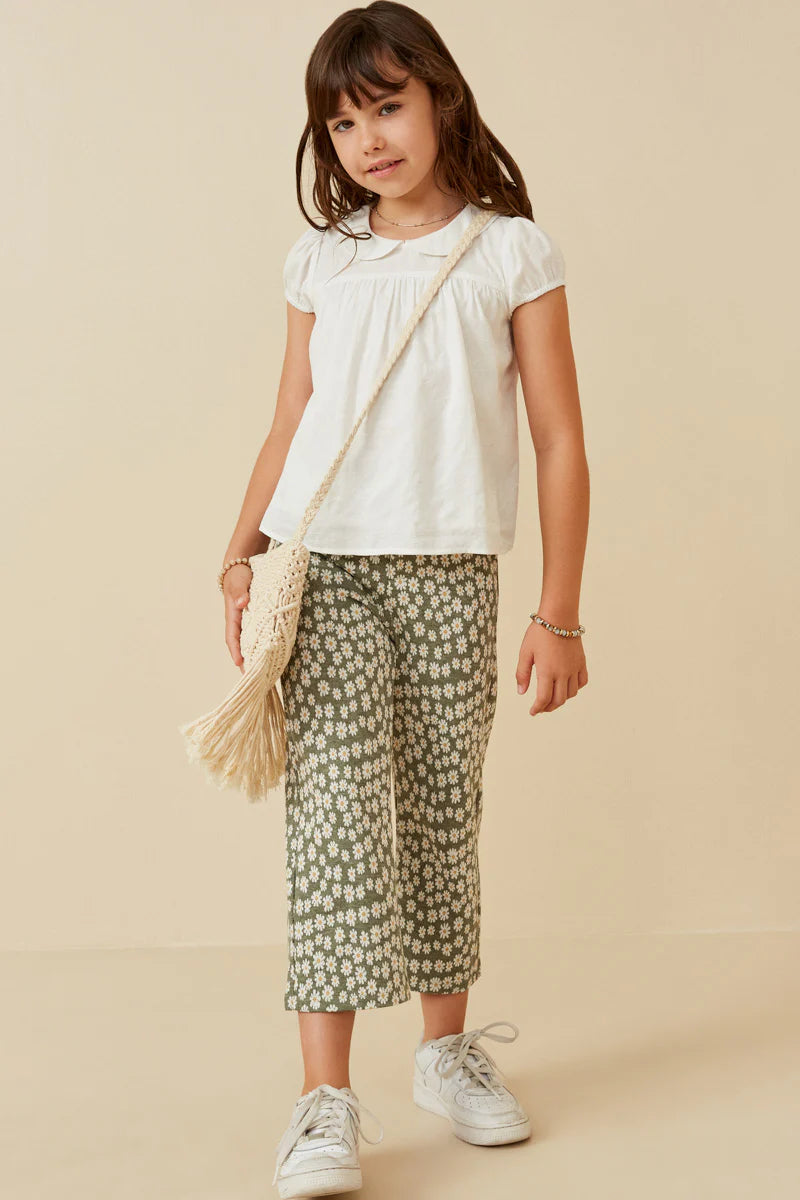 Girls Floral Embroidered Peter Pan Collar Blouse