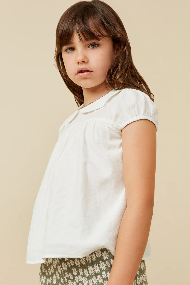 Girls Floral Embroidered Peter Pan Collar Blouse