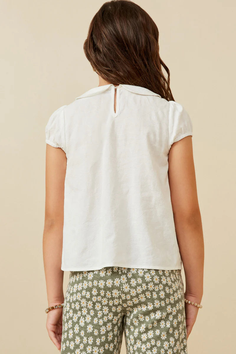 Girls Floral Embroidered Peter Pan Collar Blouse