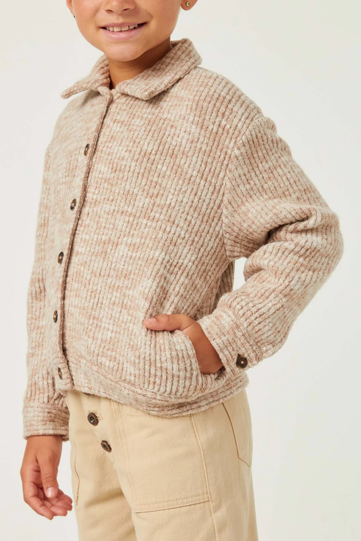 Marled Rib Button Up Knit Jacket