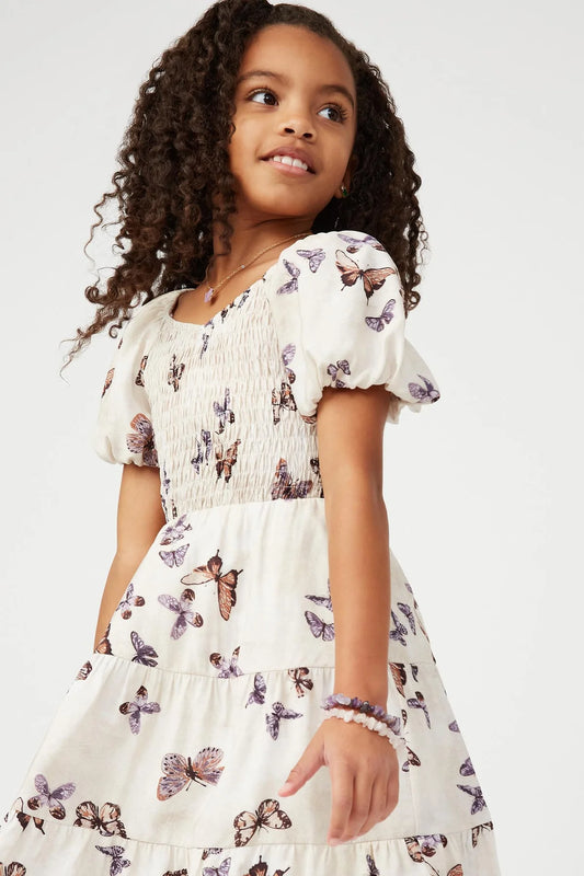 Butterfly Print Smocked Dress