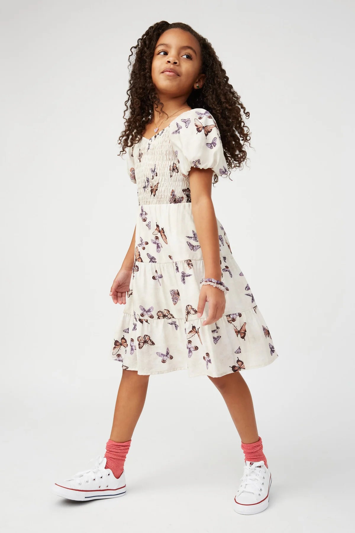 Butterfly Print Smocked Dress