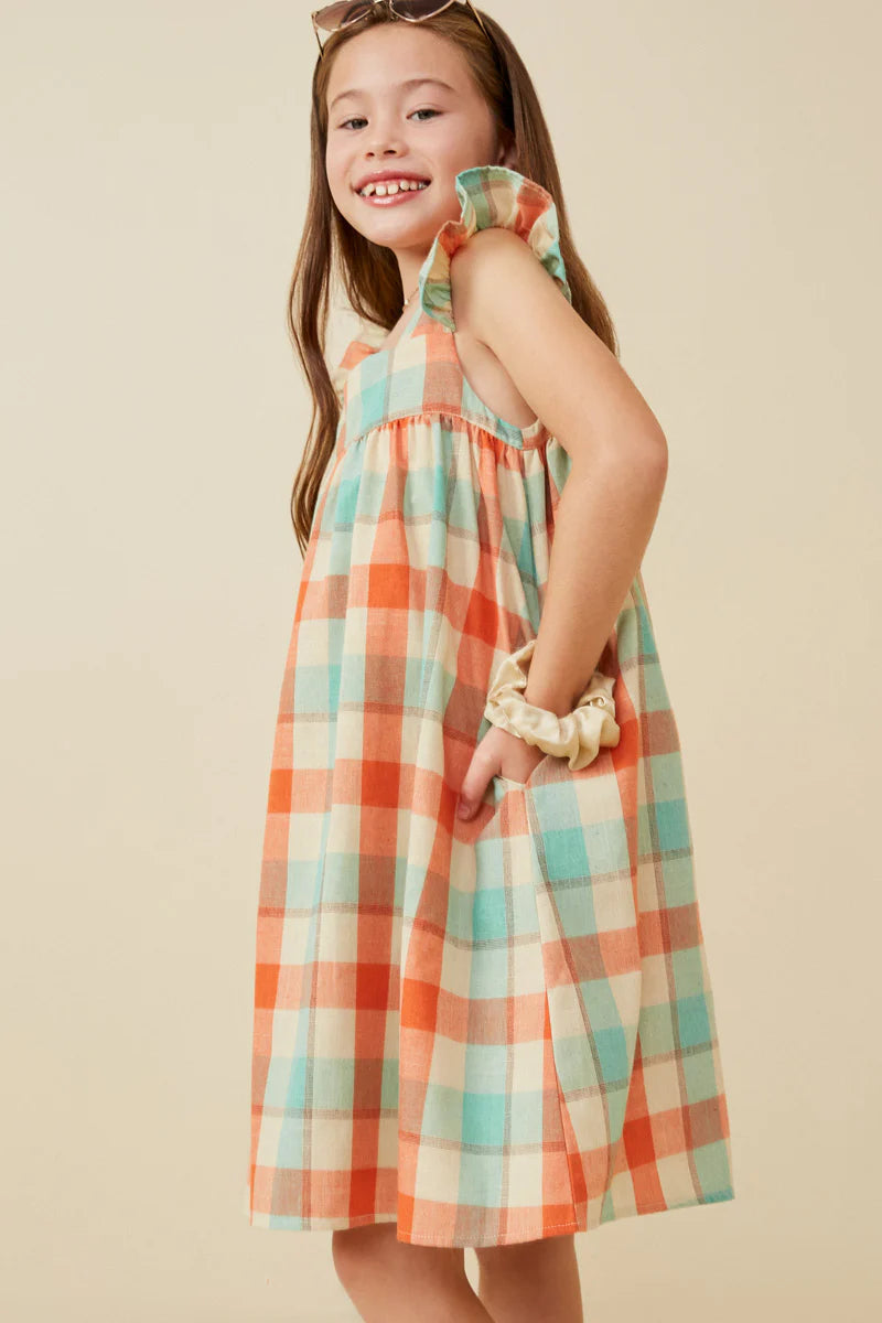Checked Ruffle Strap Tank Shift Dress