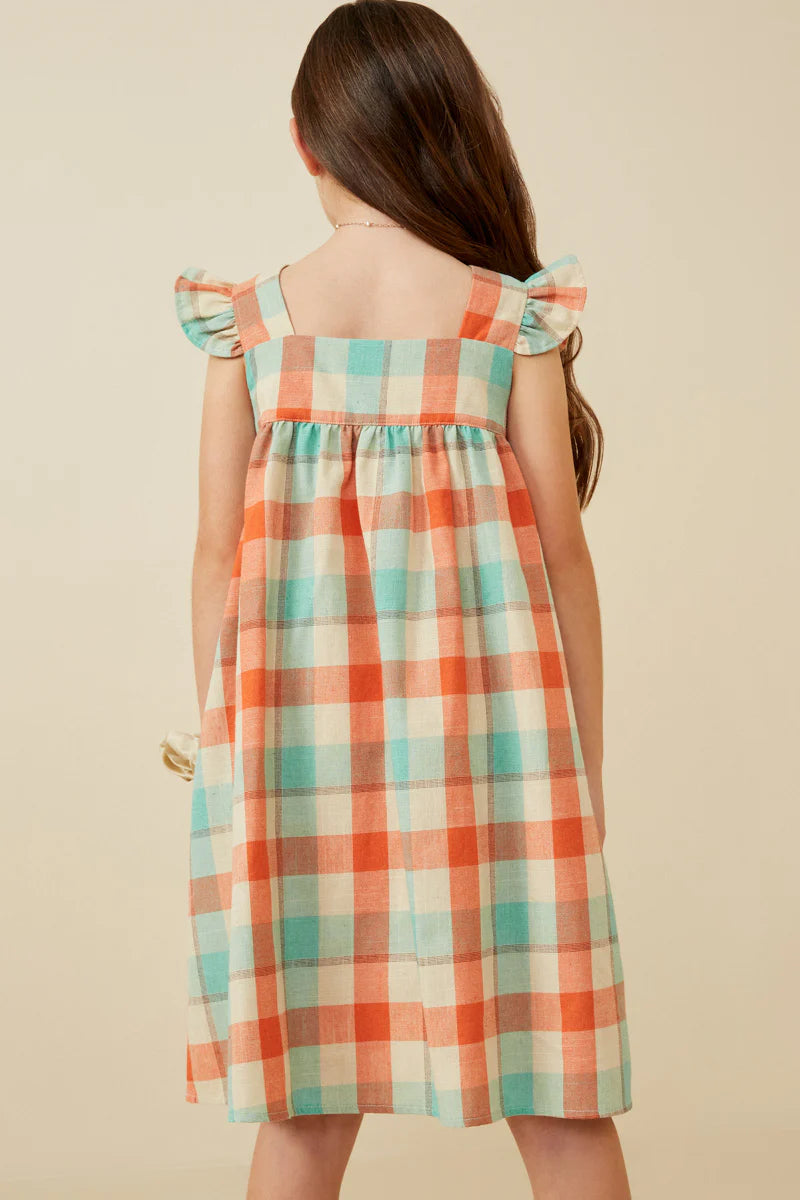 Checked Ruffle Strap Tank Shift Dress