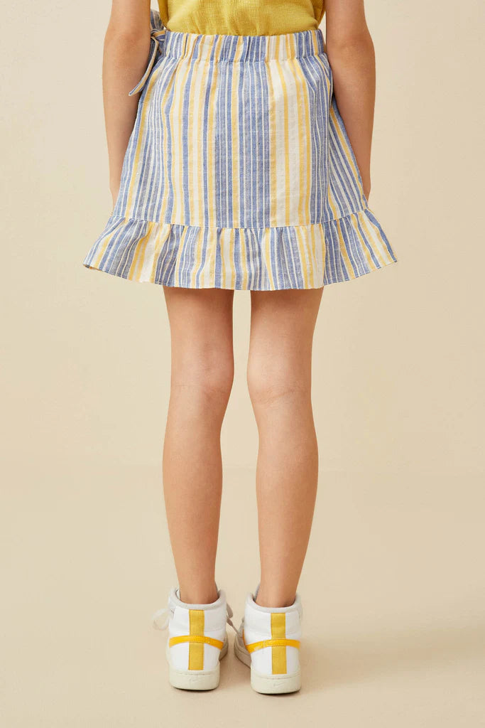 Asymmetric Ruffle Ribbon Tie Striped Skirt