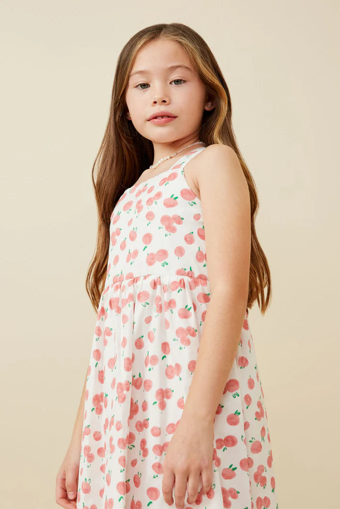 Cherry Print Poplin Cross Back Dress