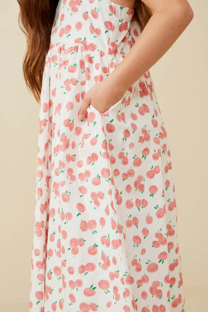 Cherry Print Poplin Cross Back Dress