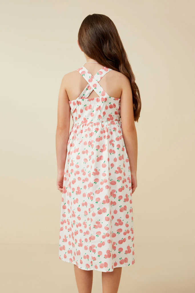 Cherry Print Poplin Cross Back Dress
