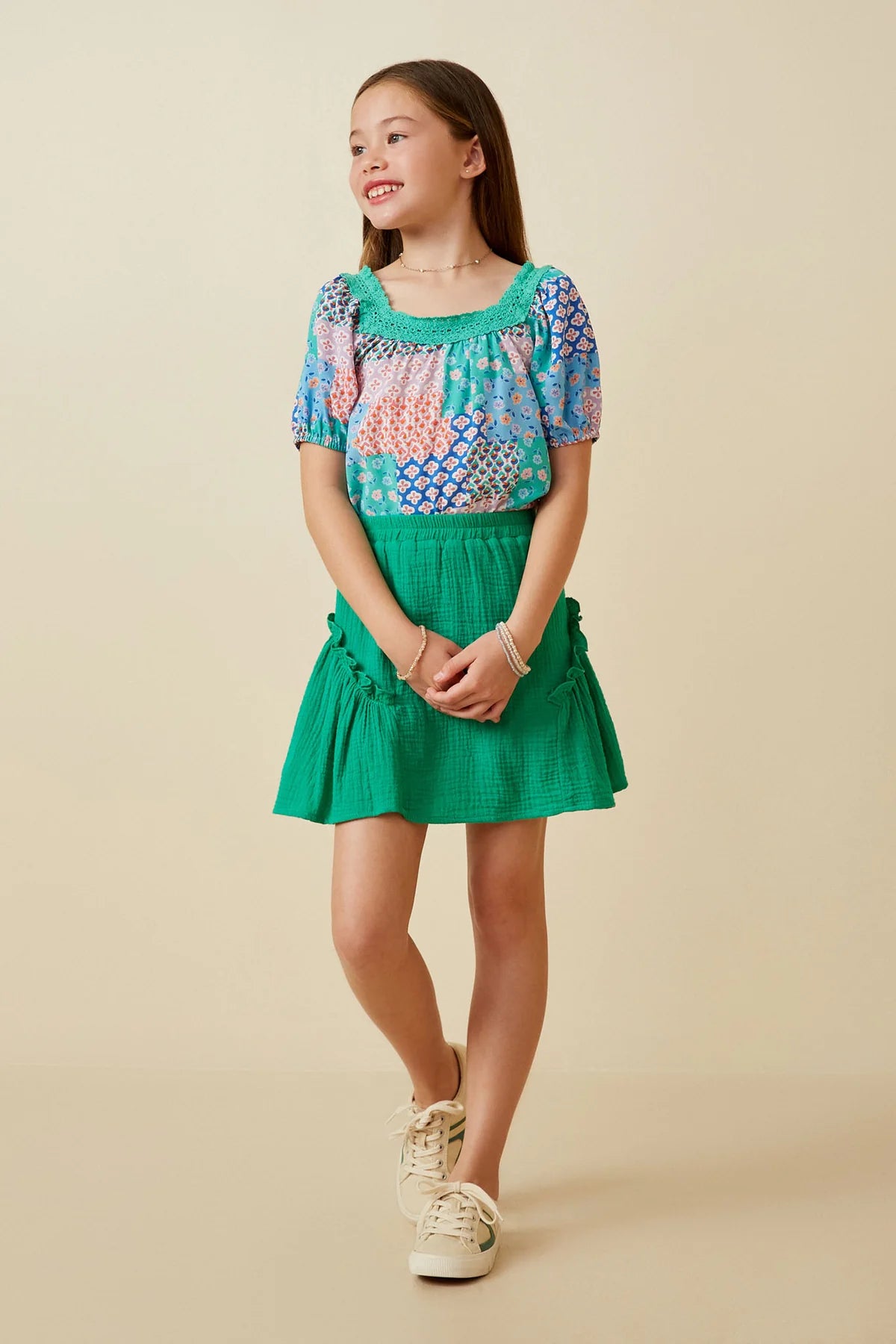 Textured Gauze Ruffled Seam Detail Skirt