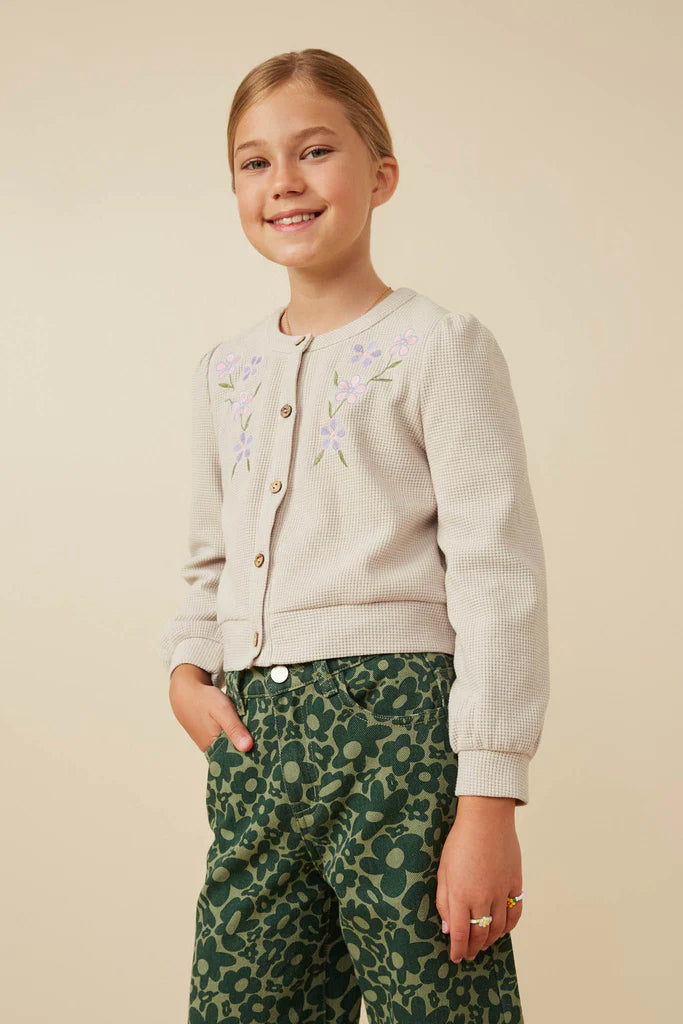 Floral Embroidered Textured Knit Cardigan
