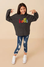 Load image into Gallery viewer, Hand Embroidered Pop Up Hello Verbiage Ribbed Knit Top
