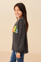 Load image into Gallery viewer, Hand Embroidered Pop Up Hello Verbiage Ribbed Knit Top
