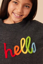 Load image into Gallery viewer, Hand Embroidered Pop Up Hello Verbiage Ribbed Knit Top

