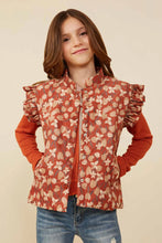 Load image into Gallery viewer, Padded Floral Print Ruffled Corduroy Vest
