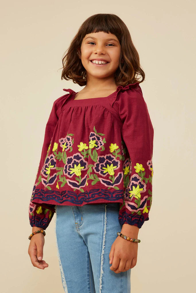 Floral Embroidered Ruffled Top