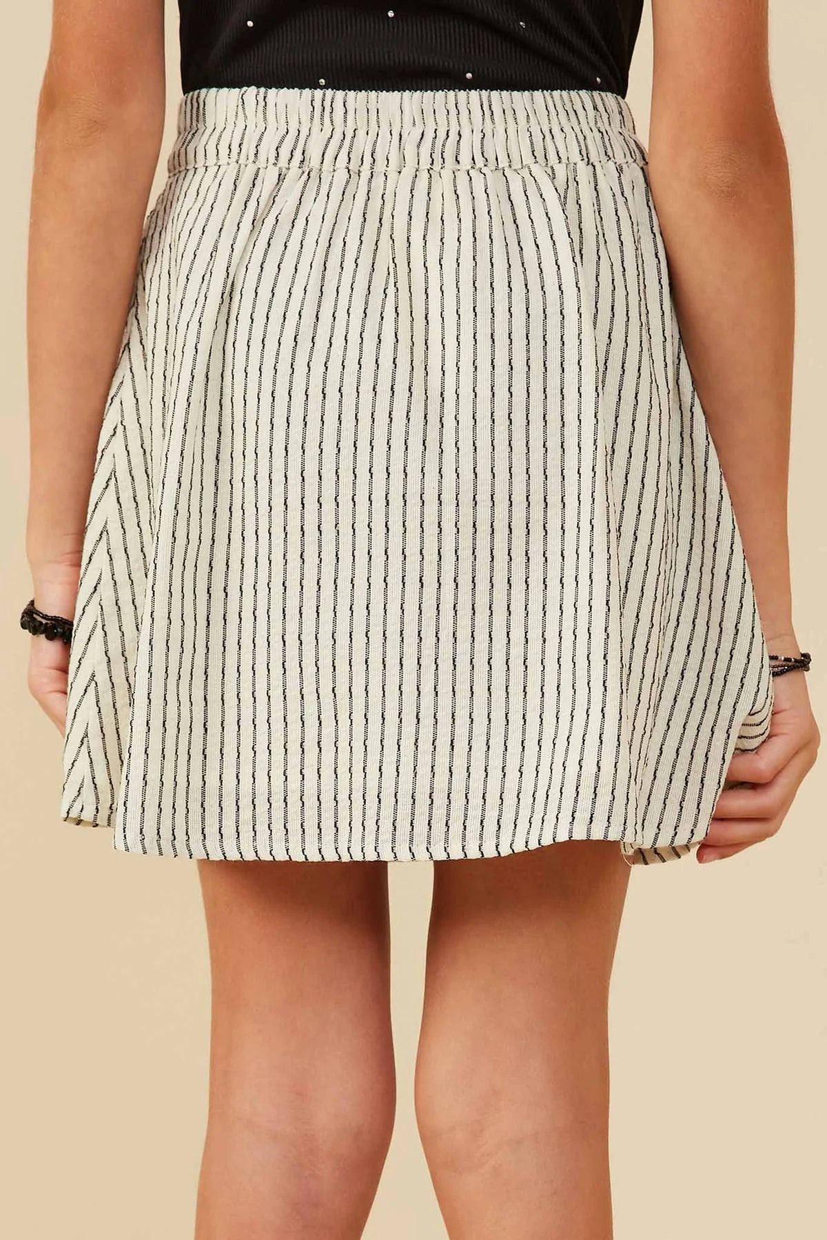 Girls Button Front Textured Striped Skirt
