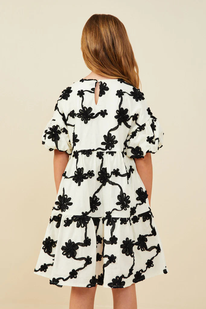 Floral Applique Ruffled Sleeve Dress