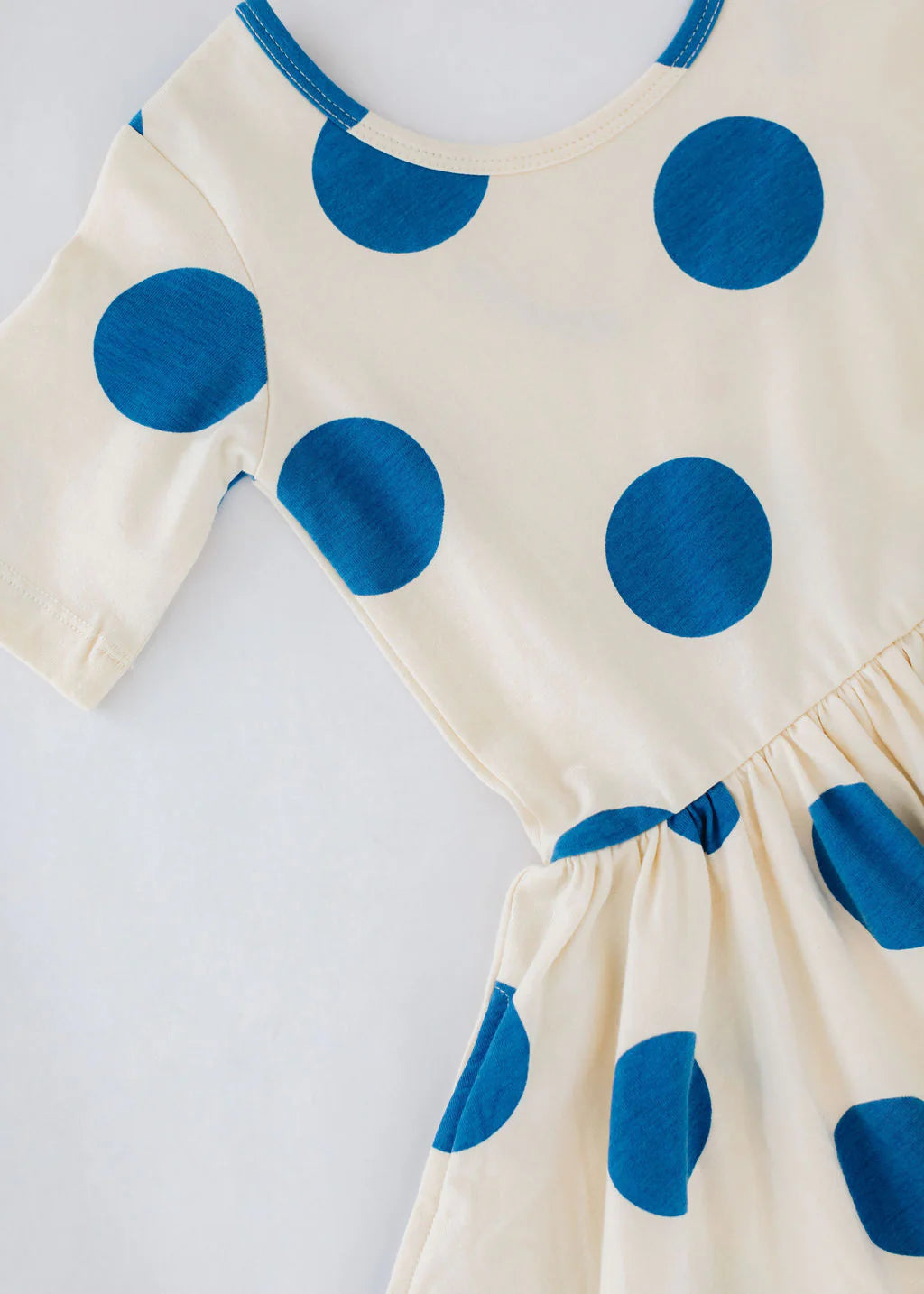 Short Sleeve Twirl Dress - Blue Dots