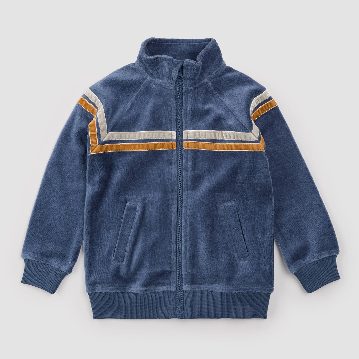 Retro Stripe Velour Track Jacket - Blue
