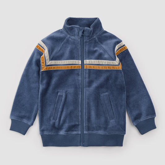 Retro Stripe Velour Track Jacket - Blue