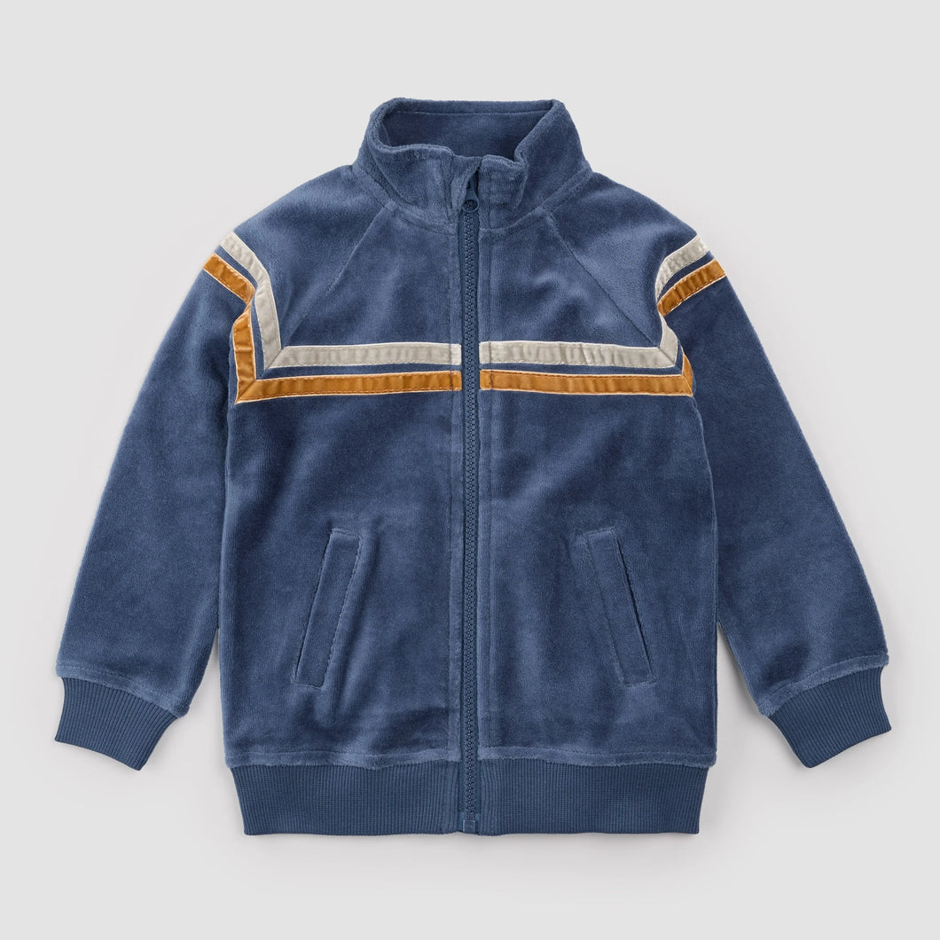Retro Stripe Velour Track Jacket - Blue
