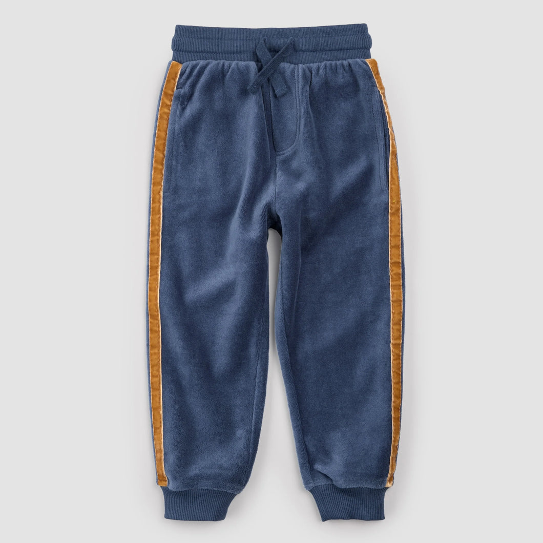 Retro Stripe on Miles Blue Velour Joggers