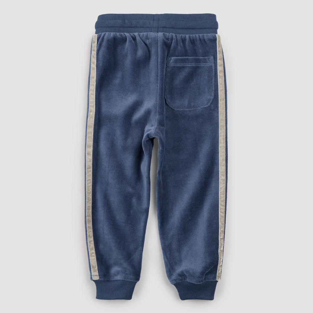 Retro Stripe on Miles Blue Velour Joggers