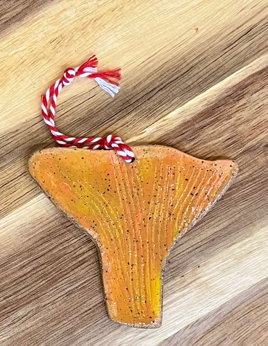Ceramic handmade chanterelle mushroom ornament