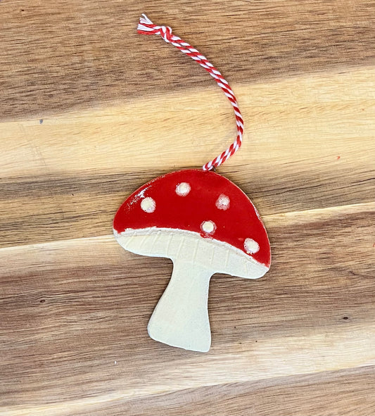 Ceramic handmade Amanita Muscaria mushroom ornament