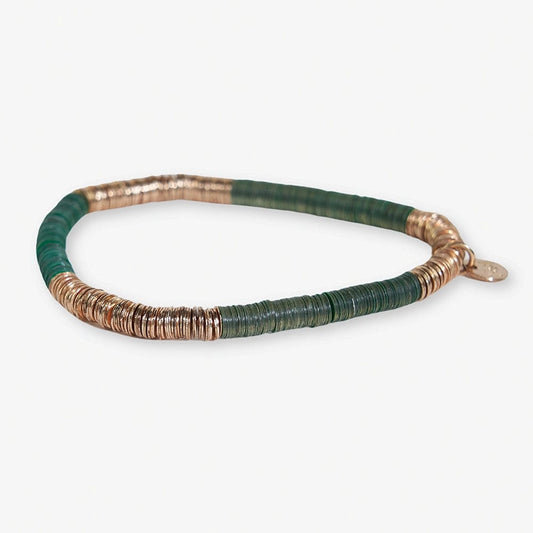 Grace Half and Half Color Block Stretch Bracelet Emerald and Gold