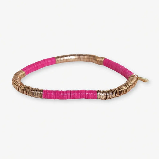 Grace Half and Half Color Block Stretch Bracelet Hot Pink and Gold