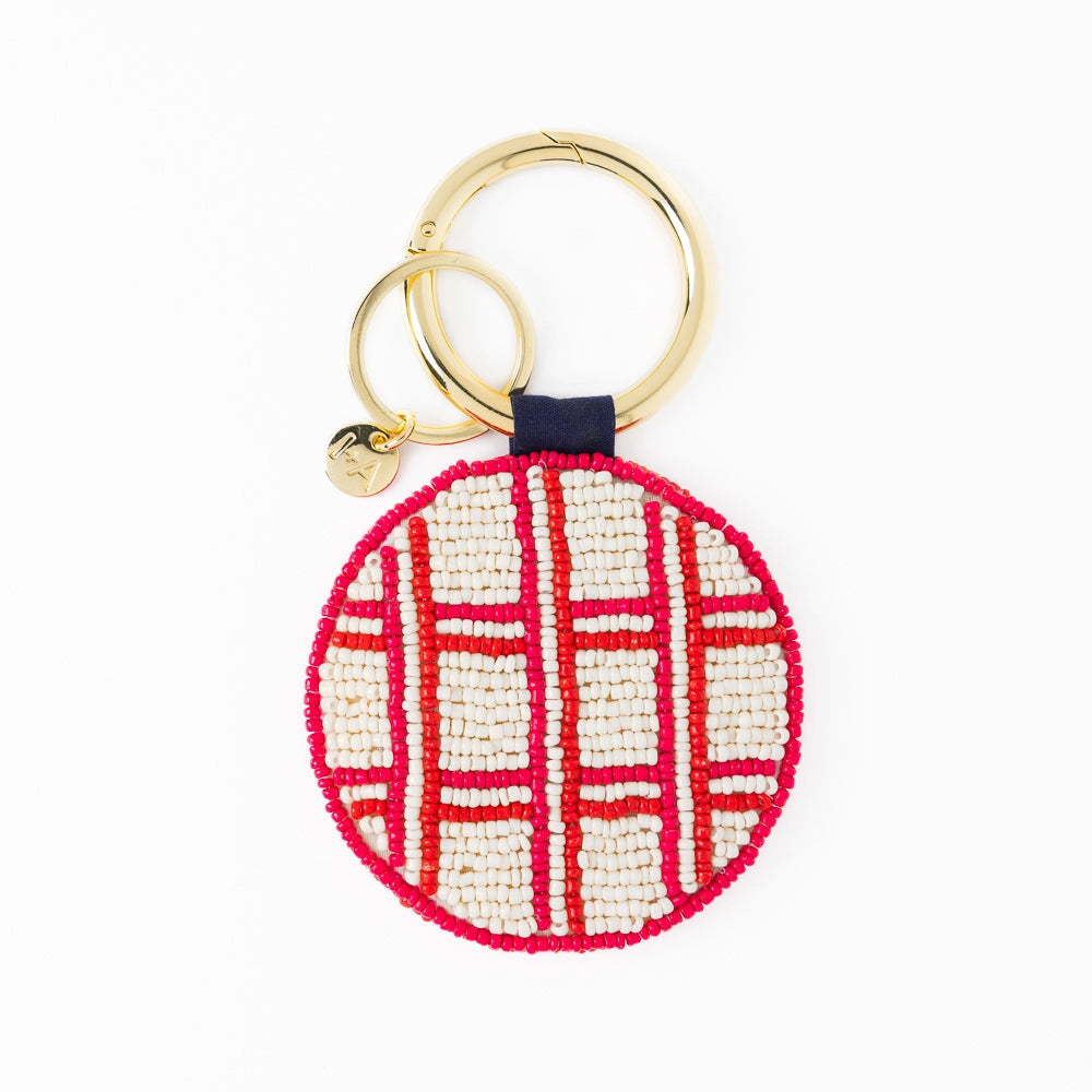 Kelsey Bow Seed Bead Bag Charm Key Ring Ivory