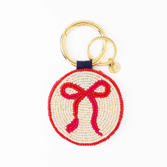 Kelsey Bow Seed Bead Bag Charm Key Ring Ivory