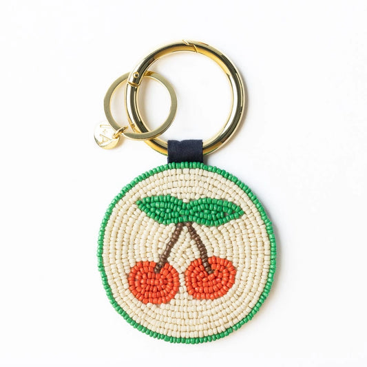 Kelsey Cherries Seed Bead Bag Accessory Key Ring Red