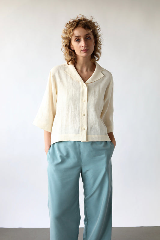 Revere Collar Linen Blouse Dusty Rose