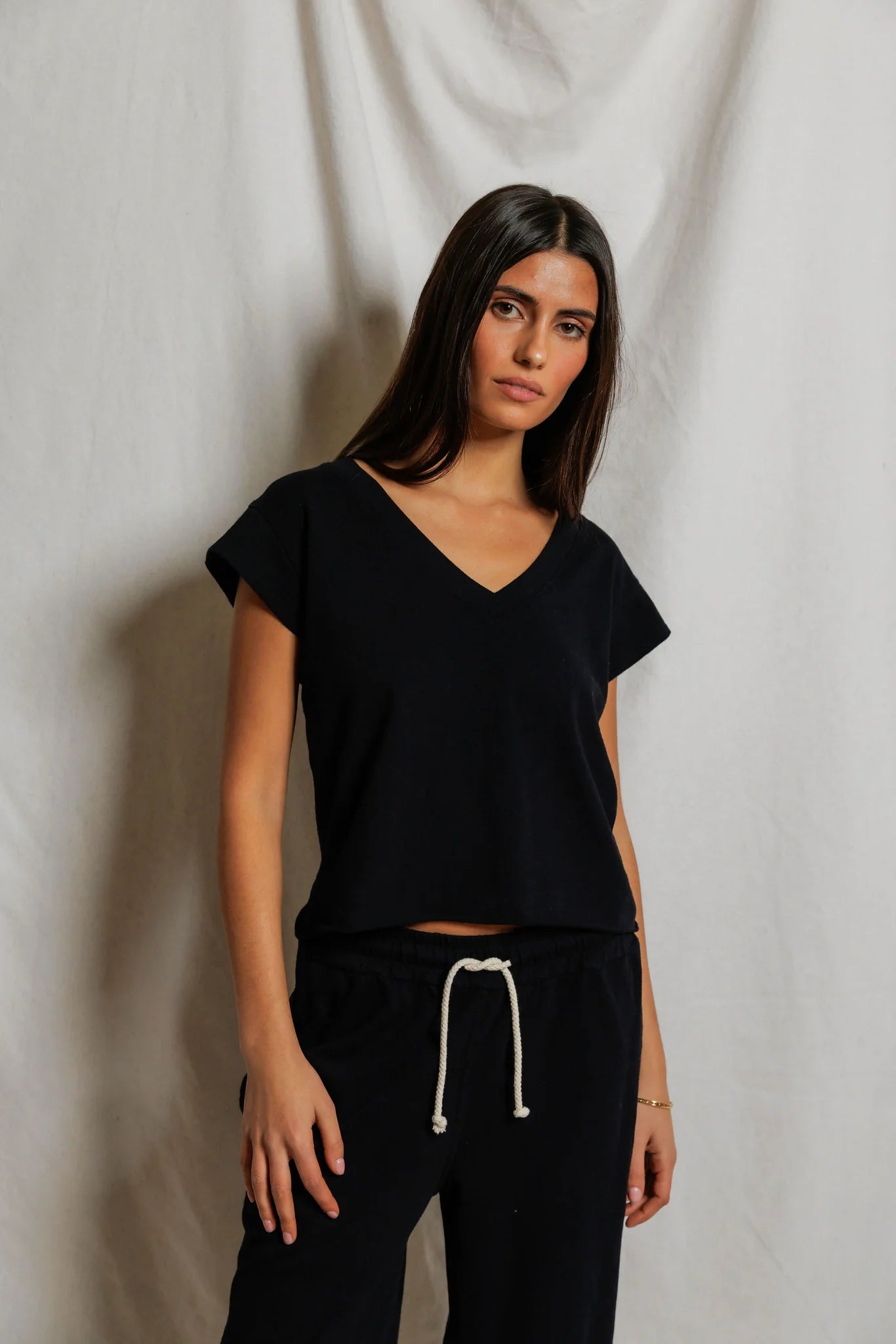 Japanese Jersey V-Neck Tee - Black