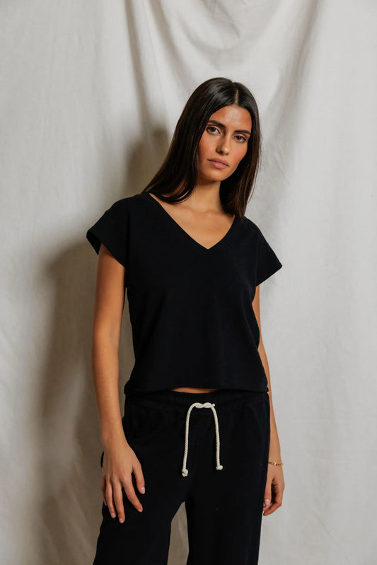 Japanese Jersey V-Neck Tee - Black