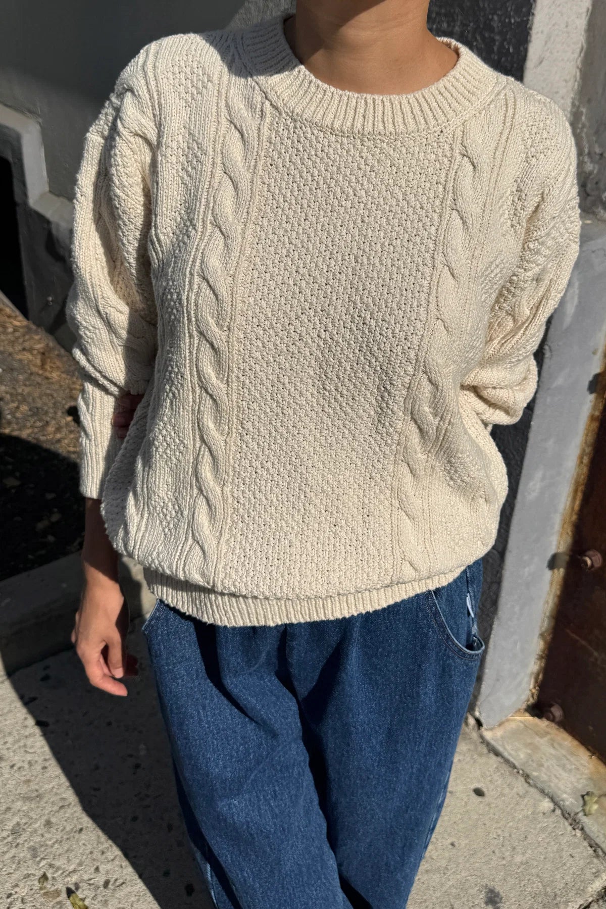 COTTON FISHERMAN SWEATER - NATUREL