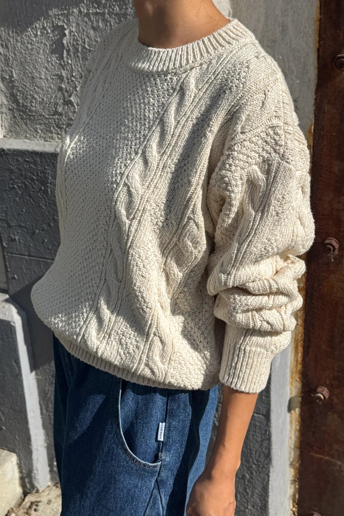 COTTON FISHERMAN SWEATER - NATUREL