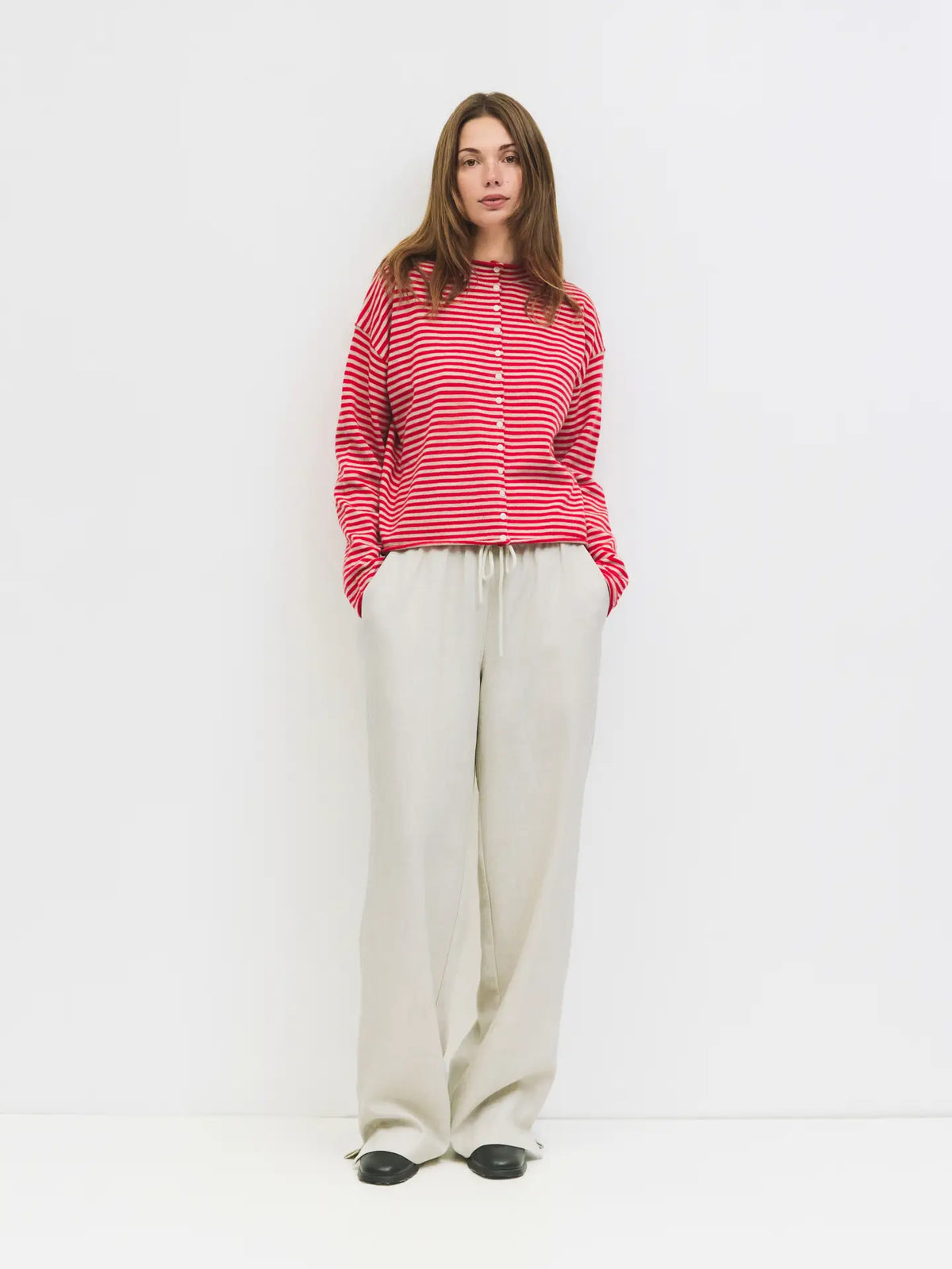 Elisa Striped Cardigan - Red/Beige