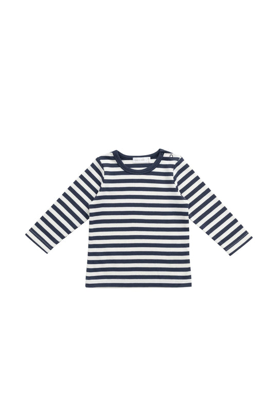 Pima Cotton Vinny Long Sleeve Top - Essential Stripe Charter/Cloud