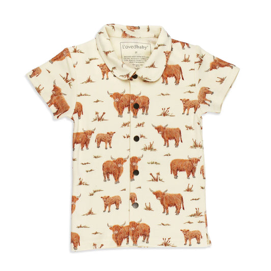Highland Cow | Kids' Organic Button-Up S/Sleeve