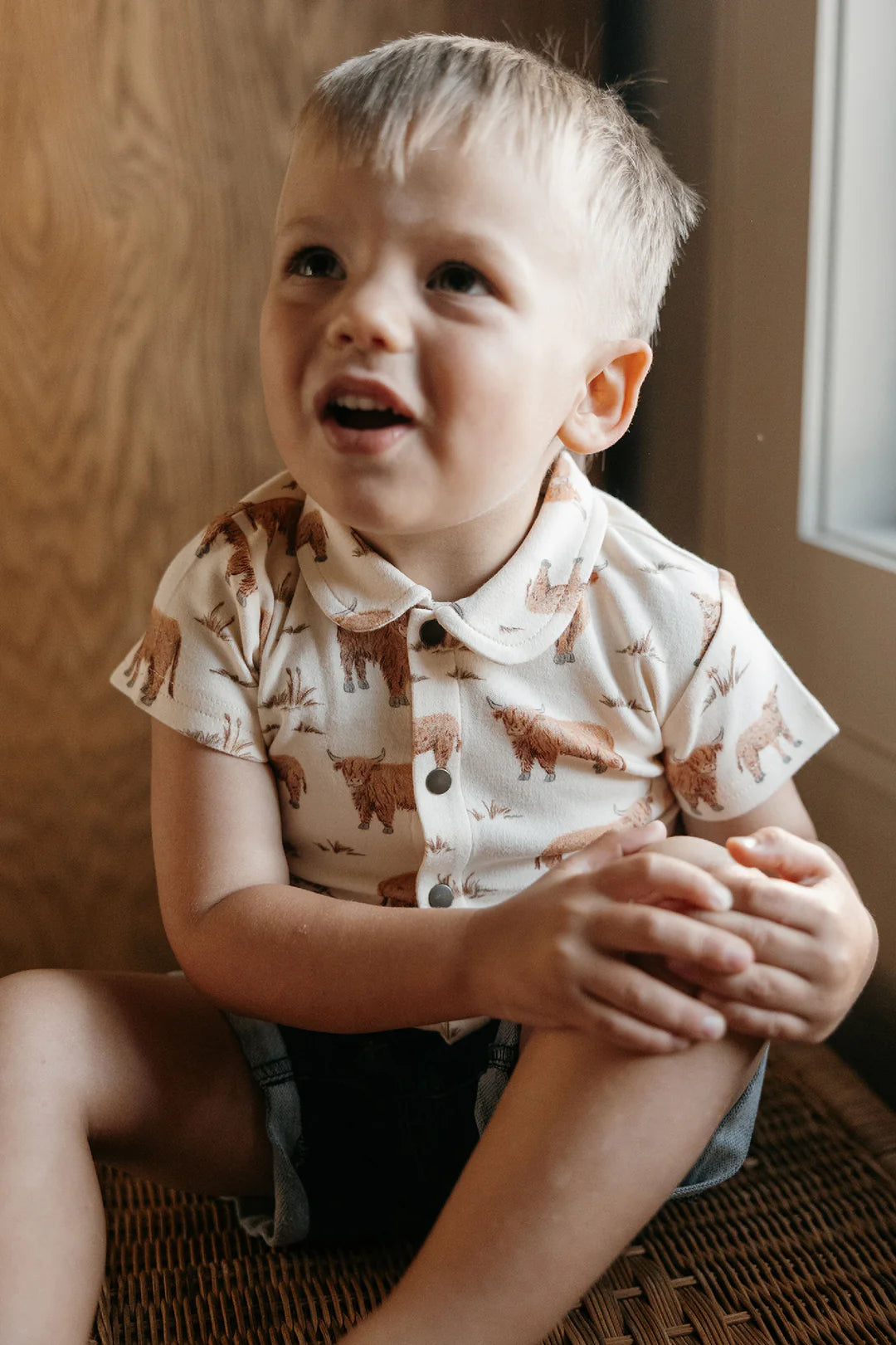Highland Cow | Kids' Organic Button-Up S/Sleeve