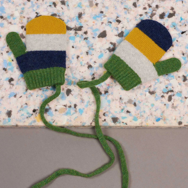 Kids' Patterned Lambswool Mittens - Navy/Electric Yellow