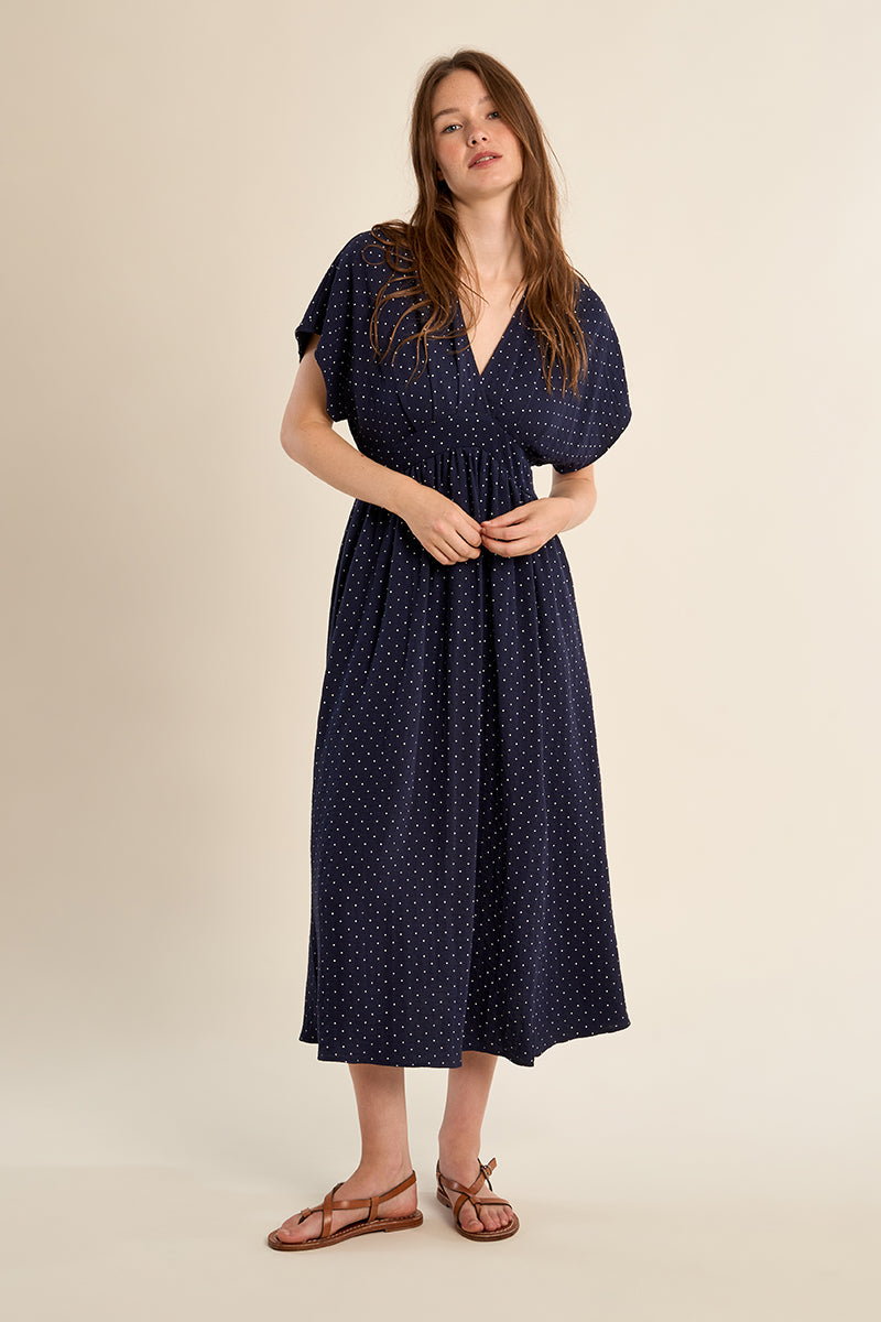Polka Dot Dress - Navy