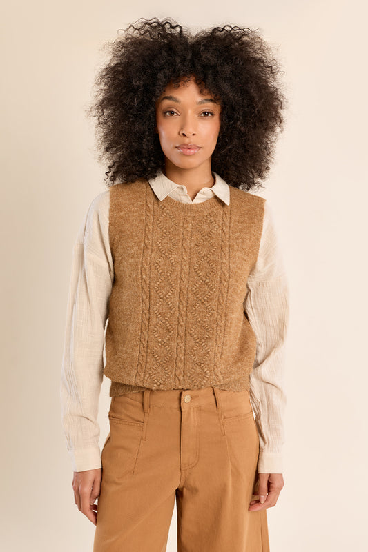 Cable Vest - Camel
