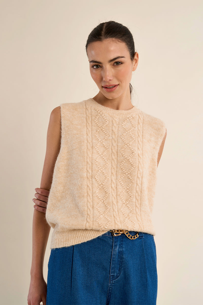 Cable Vest - Cream
