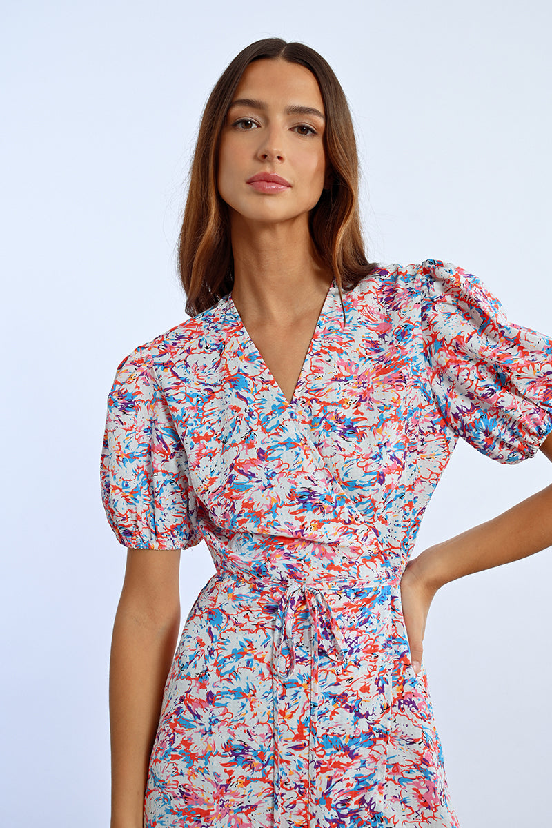 Long Printed Wrap Dress