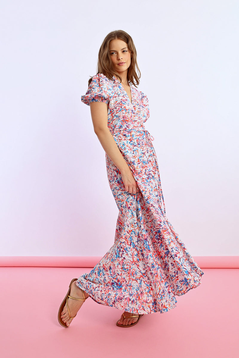 Long Printed Wrap Dress